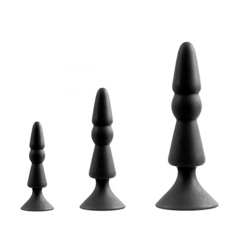 Набор из черных анальных силиконовых втулок MENZSTUFF 3-PIECE ANAL CONE SET