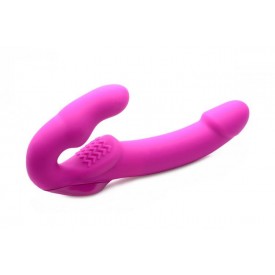 Розовый безремневой страпон с вибрацией Evoke Rechargeable Vibrating Strap On - 24,7 см.